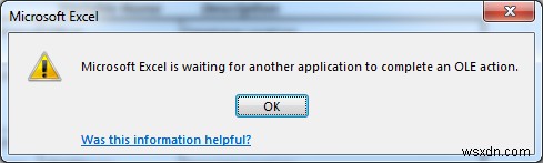 수정:Microsoft Excel은 다른 응용 프로그램이 OLE 작업을 완료하기를 기다리고 있습니다. 