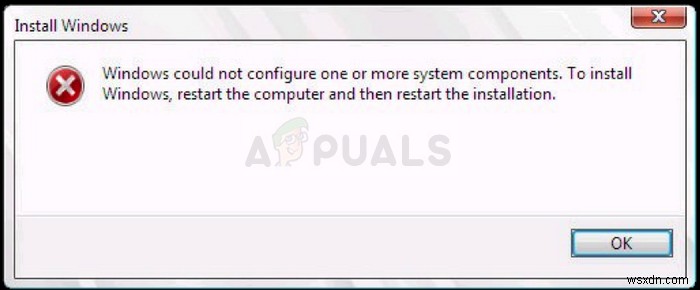 수정:Windows에서 하나 이상의 시스템 구성 요소를 구성할 수 없음 
