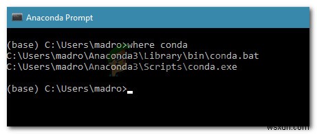 수정: conda 가 내부 또는 외부 명령, 실행 가능한 프로그램 또는 배치 파일로 인식되지 않습니다. 