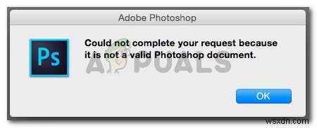 수정:유효한 Photoshop 문서가 아니기 때문에 요청을 완료할 수 없습니다. 
