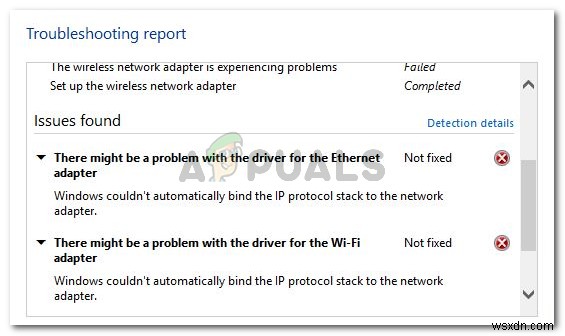 수정:Windows에서 IP 프로토콜 스택을 네트워크 어댑터에 자동으로 바인딩할 수 없음 