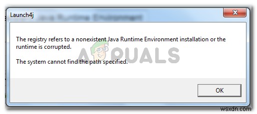 수정:레지스트리가 존재하지 않는 Java Runtime Environment를 참조합니다. 