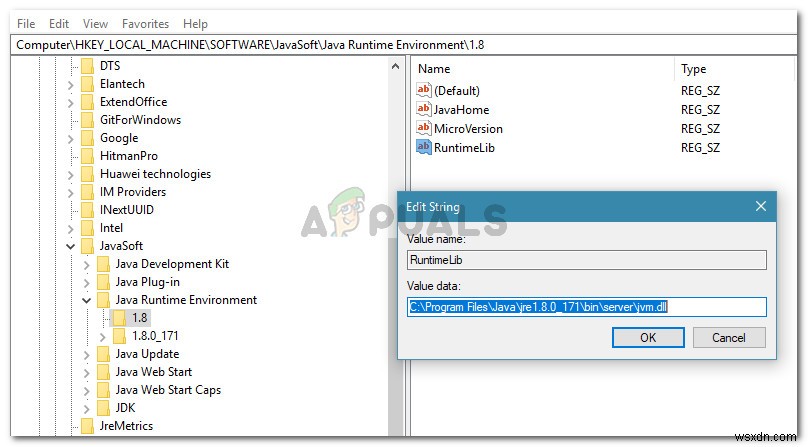 수정:레지스트리가 존재하지 않는 Java Runtime Environment를 참조합니다. 