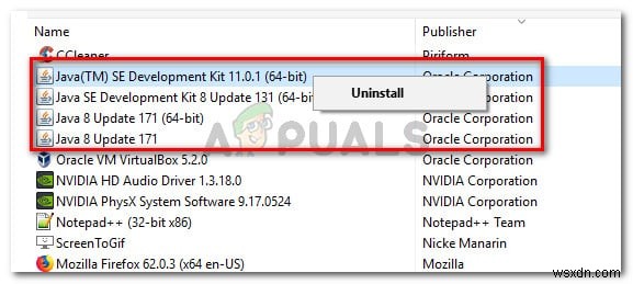 수정:레지스트리가 존재하지 않는 Java Runtime Environment를 참조합니다. 