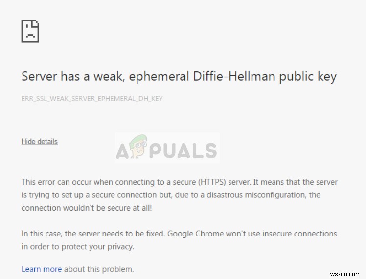 수정:서버에 약한 임시 Diffie-Hellman 공개 키가 있습니다. 