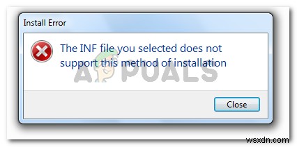 수정:선택한 INF 파일이 이 설치 방법을 지원하지 않습니다. 