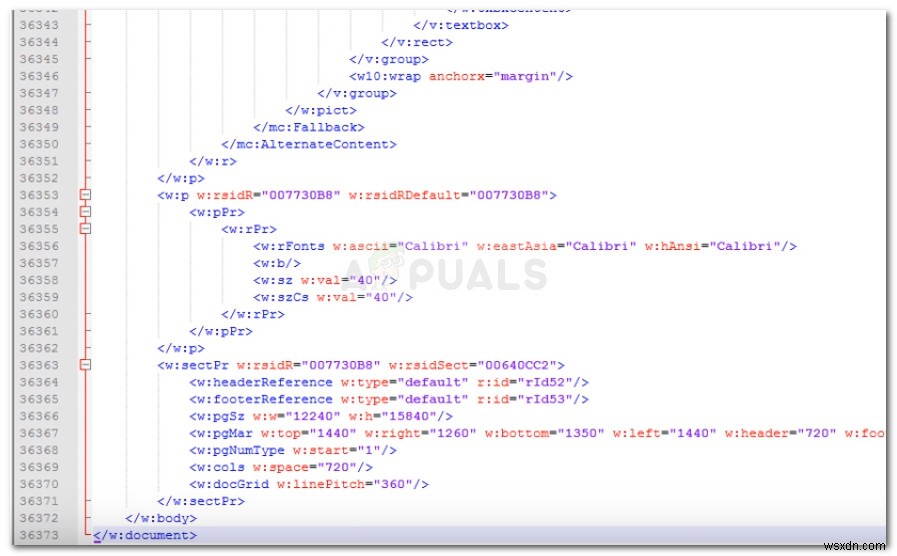 수정:Microsoft Word XML 구문 분석 오류 