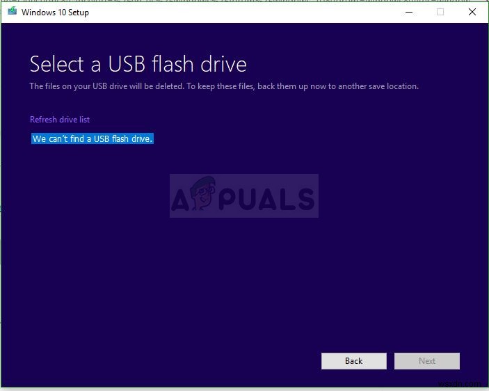 수정:Windows 10 미디어 생성 도구에서 USB를 찾을 수 없음 