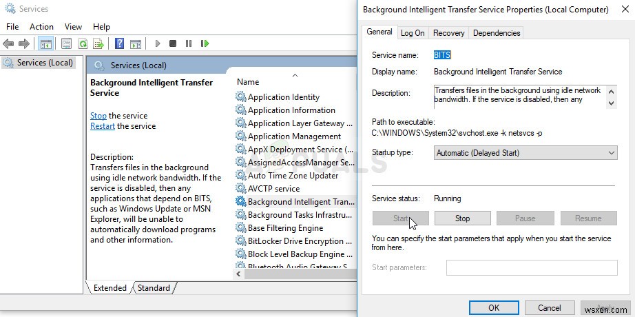 수정:Windows에서 BITS(Background Intelligent Transfer Service)를 시작할 수 없음 