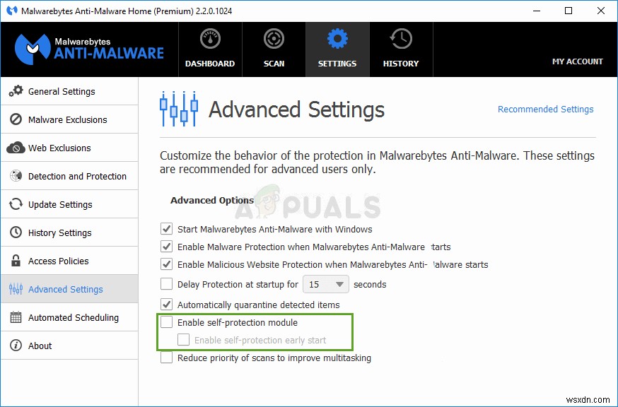 수정:Malwarebytes 실시간 보호 계층이 해제됨 