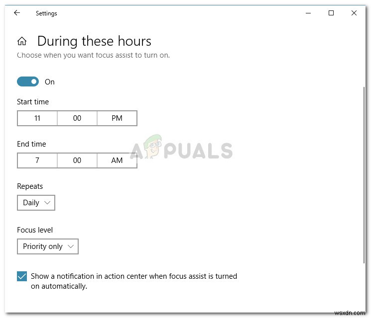 Windows 10 정숙 시간(초점 지원) 자동 규칙을 변경하는 방법 