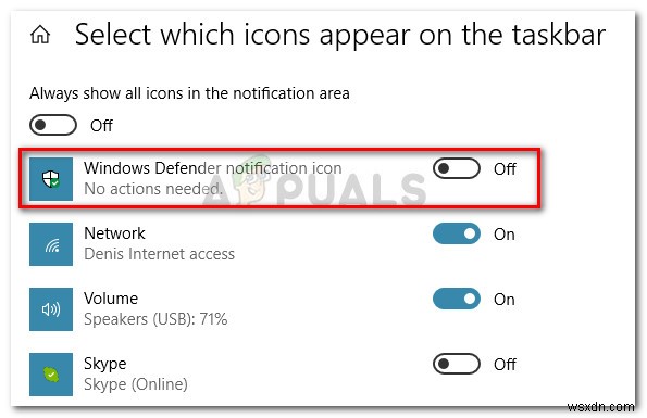 Windows 10에서 Windows Defender 아이콘을 제거하는 방법 