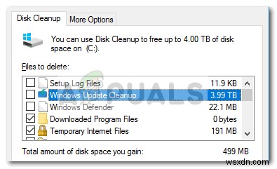 수정:Windows 업데이트에서 사용하는 디스크 정리 버그 3.99TB 