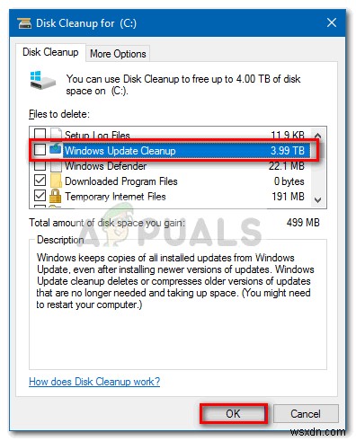 수정:Windows 업데이트에서 사용하는 디스크 정리 버그 3.99TB 