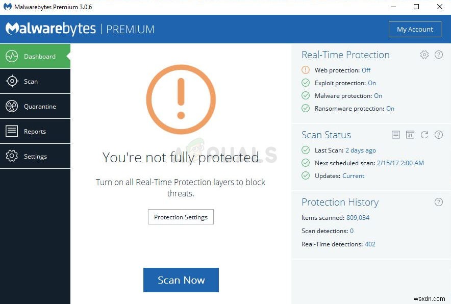 Malwarebytes Real-Time Web Protection이 오류를 켜지 않는 문제를 해결하는 방법 