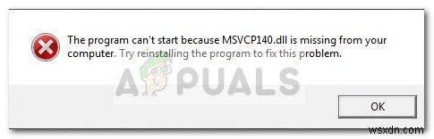수정:MSVCP140.dll이 누락되었습니다.