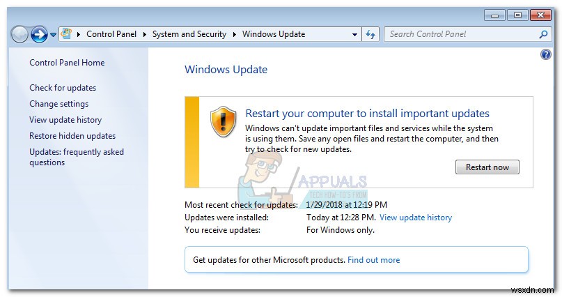 수정:Windows Update 독립 실행형 설치 프로그램이 업데이트 검색에서 멈춤 
