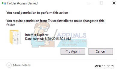 수정:TrustedInstaller의 권한이 필요합니다. 