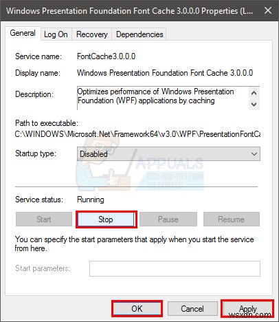 수정:PresentationFontCache.exe 높은 CPU 또는 메모리 사용량 