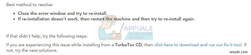 수정:TurboTax 오류 코드 65535  예기치 않은 오류  