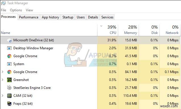 수정:OneDrive  OneDrive.exe 의 높은 CPU 사용량 