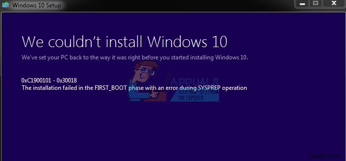 수정:Windows 10 업데이트 오류  0xc1900101-0x30018  