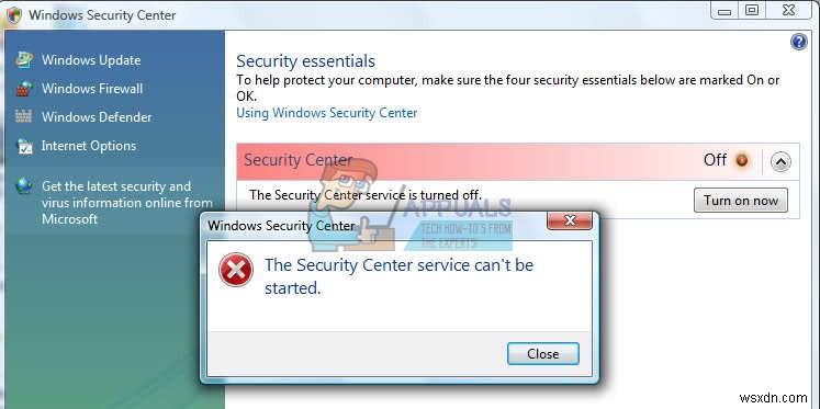 수정:Windows 보안 센터 서비스를 시작할 수 없음 
