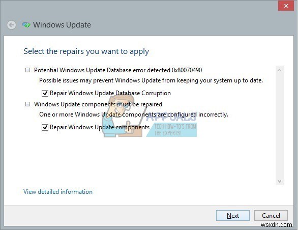 수정:잠재적인 Windows 업데이트 데이터베이스 오류가 감지되었습니다. 
