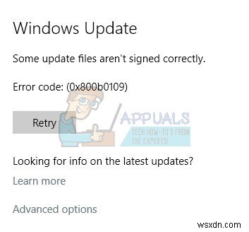 수정:일부 업데이트 파일은 Windows 10에서 올바르게 서명되지 않았습니다. 