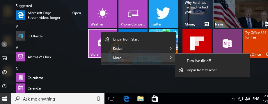 Windows 10에서 타일을 끄는 방법 
