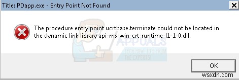 수정 방법 프로시저 진입점 ucrtbase.terminate가 없거나 찾을 수 없습니다.