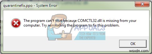 수정:Windows 7에서 응용 프로그램을 시작할 때 COMCTL32.DLL이 누락됨 