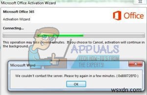Office 365/2016 활성화 오류 0x80072EFD를 수정하는 방법  서버에 연결할 수 없습니다  
