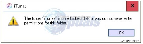 해결: iTunes  폴더가 잠긴 디스크에 있거나 이 폴더에 대한 쓰기 권한이 없습니다. 