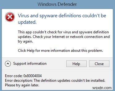 수정:Windows Defender 오류 0x80004004 