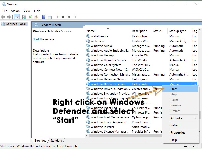 수정:Windows 10의 Windows Defender 오류 0x8007139F