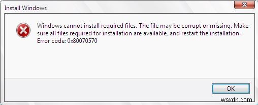 수정:Windows에서 필수 파일 오류 0x80070570을 설치할 수 없음 