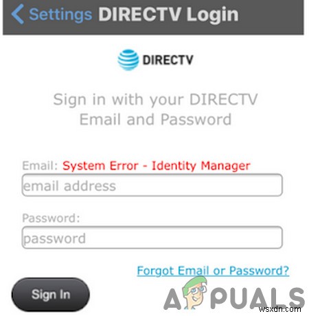 수정:DirectTV 시스템 오류  Identity Manager  