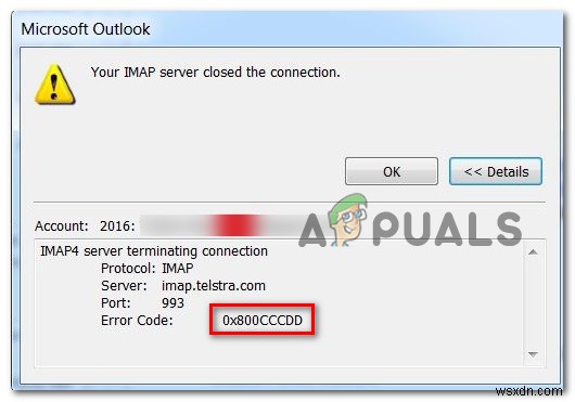 Outlook 오류 0x800CCCDD 해결  IMAP 서버가 연결을 닫았습니다  