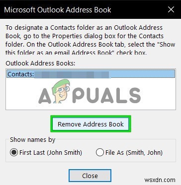 Outlook에서 주소 목록을 표시할 수 없음 (Fix) 
