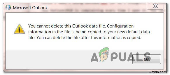 수정:이 Outlook 데이터 파일을 삭제할 수 없습니다. 