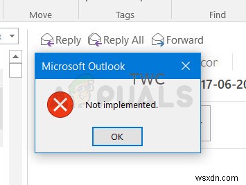 수정:Microsoft Outlook 오류  구현되지 않음  