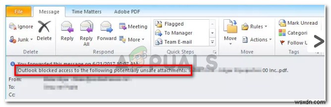 수정:Outlook이 다음과 같은 잠재적으로 안전하지 않은 첨부 파일에 대한 액세스를 차단함 