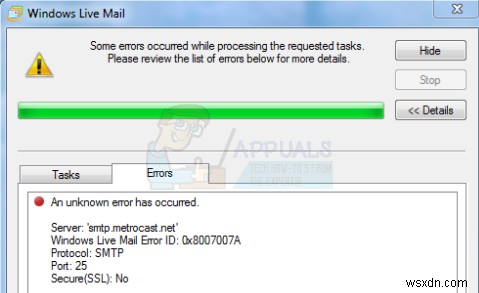 FIX:Windows Live 메일에서 알 수 없는 오류가 발생했습니다