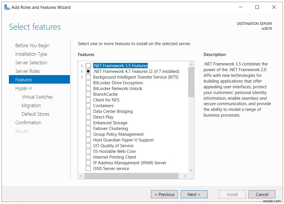 Windows Server 2019에 Hyper-V 역할 설치