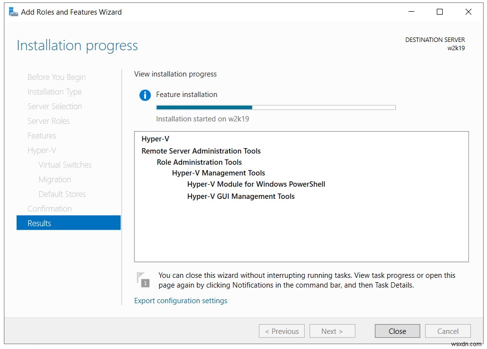 Windows Server 2019에 Hyper-V 역할 설치
