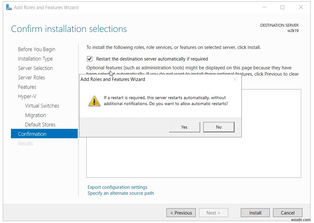 Windows Server 2019에 Hyper-V 역할 설치