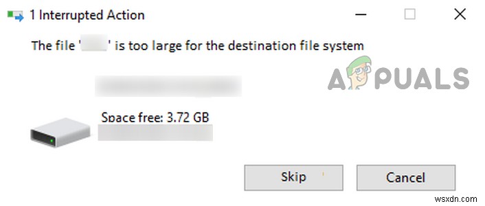수정:Windows에서  대상 파일 시스템에 비해 파일이 너무 큽니다  오류 
