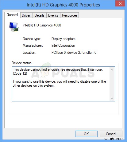 수정:이 장치는 Windows 7, 8 및 10에서 사용할 수 있는 충분한 여유 리소스를 찾을 수 없습니다(코드 12) 오류 