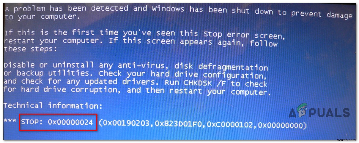 수정:Windows에서 오류 코드 0x00000024 BSOD 중지 